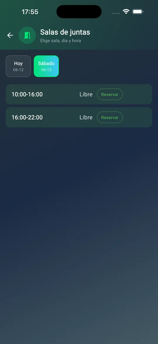 Pantalla de reserva de la sala de juntas