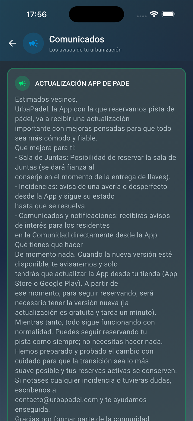 UrbaPadel: comunicados de la administración